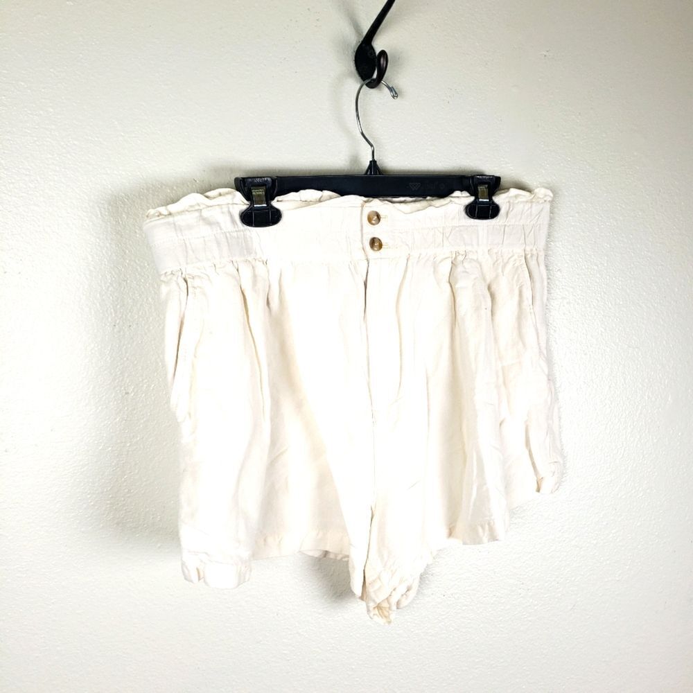 Women's Madewell Off White Linen Cotton Blend Zip Ruffle Waist Shorts Size XL
